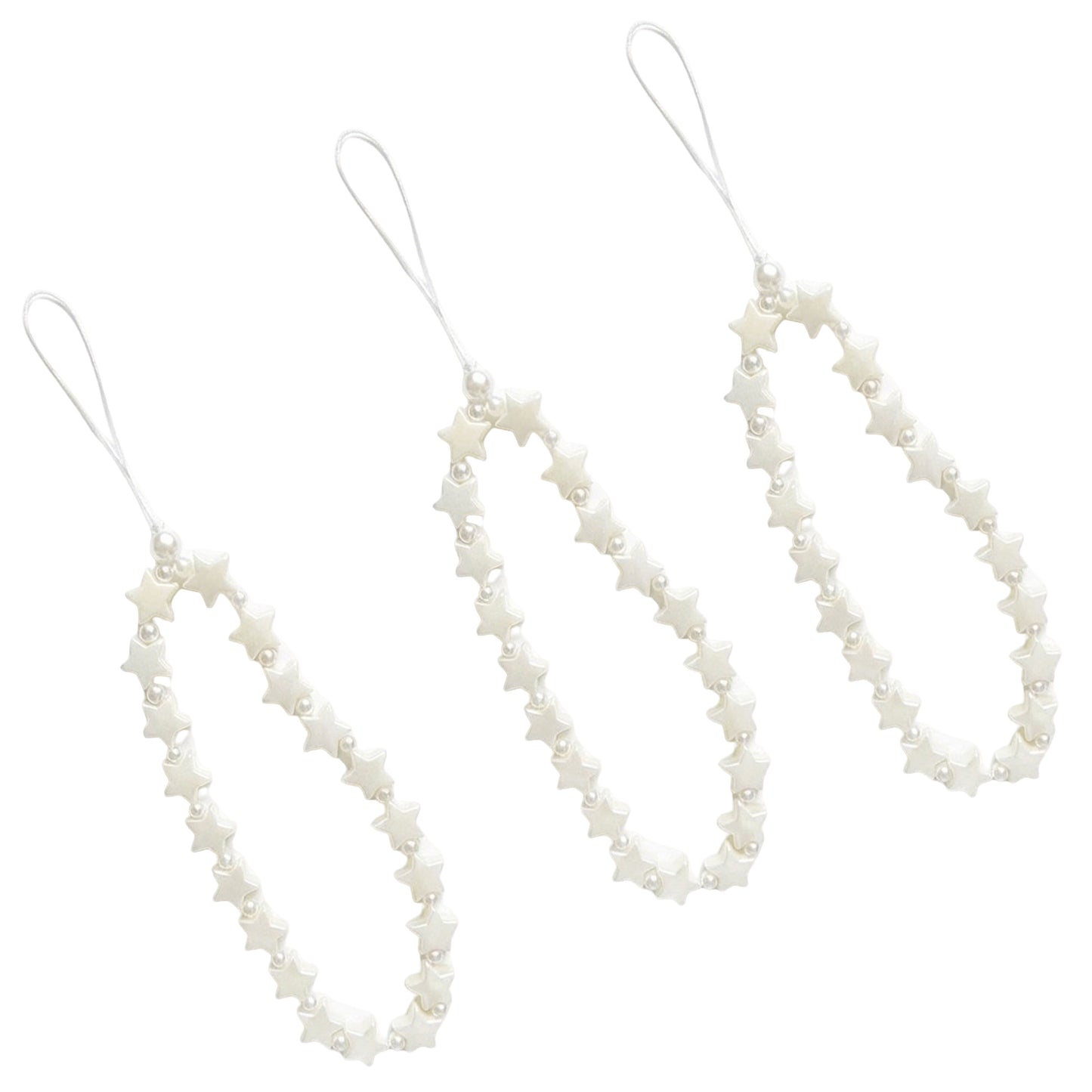 3-PC Star Beaded Phone Charm Strap with Pearl-Style Accent Beads