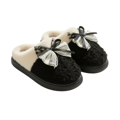 Valentine Plush Closed Toe Mule House Slippers with Decorative Bow and Cushioned Sole