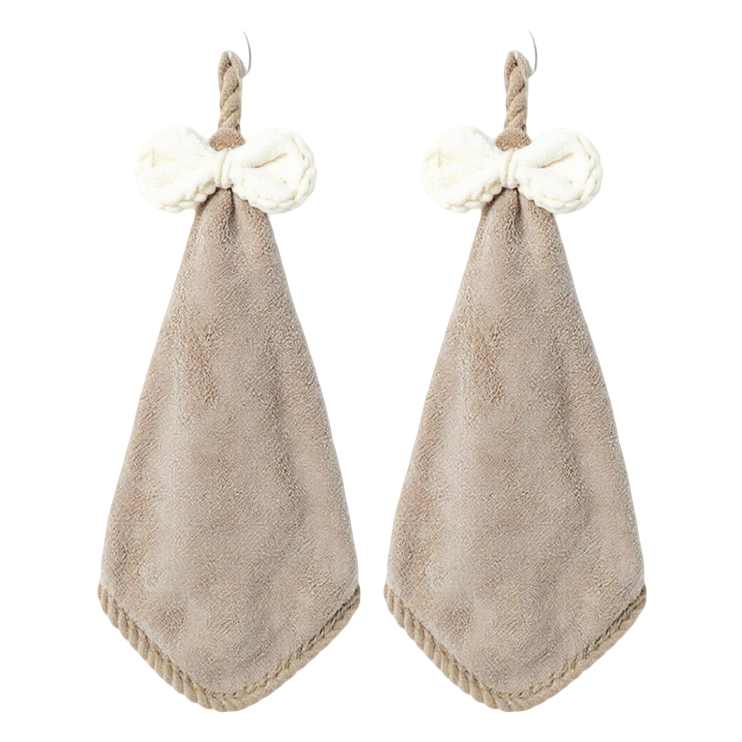 Soft Absorbent Hanging Hand Towels with Bow Detail Reusable Cleaning Cloth 2 Pack