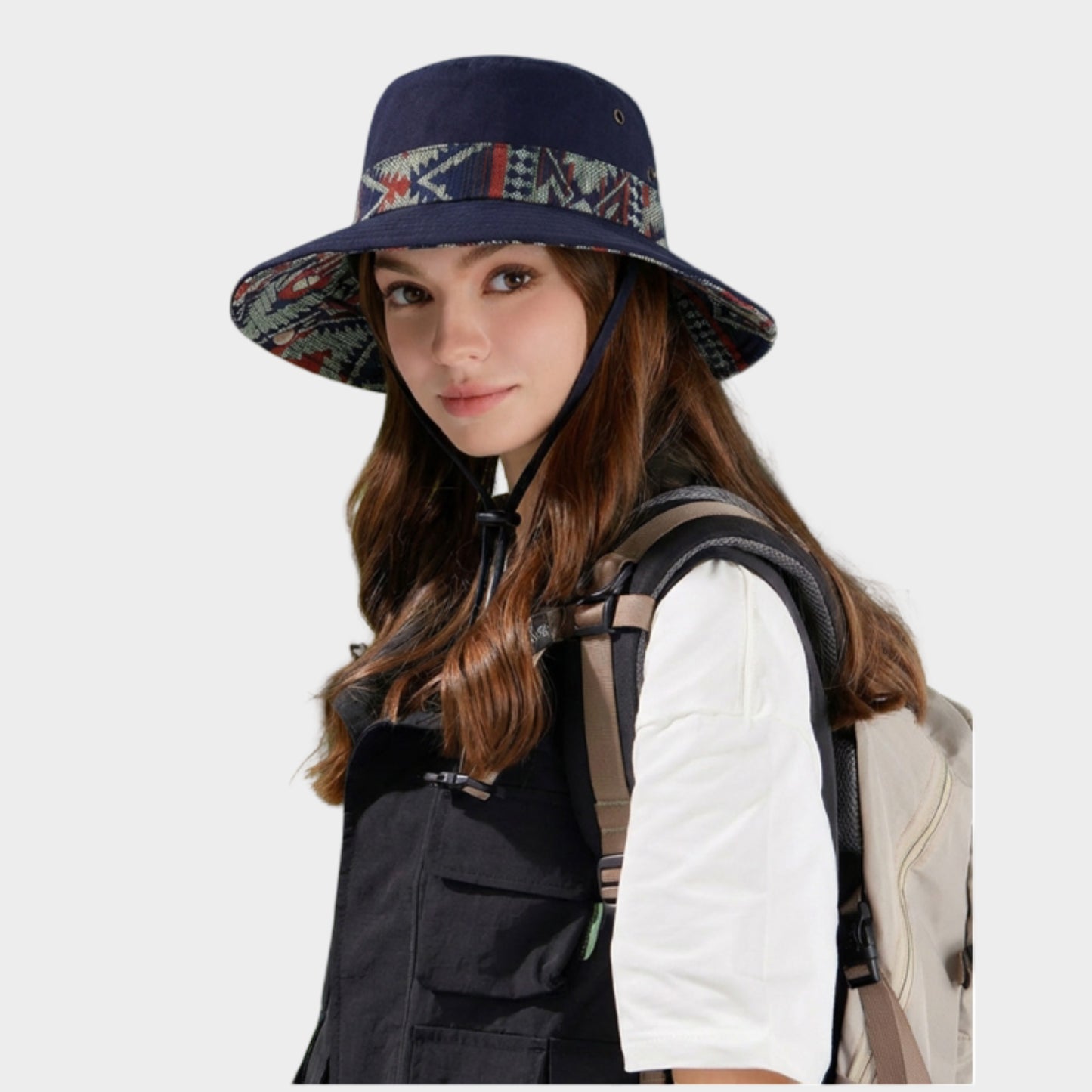 Wide Brim Outdoor Sun Hat Adjustable Chin Strap Breathable Lightweight Hiking Fishing Hat