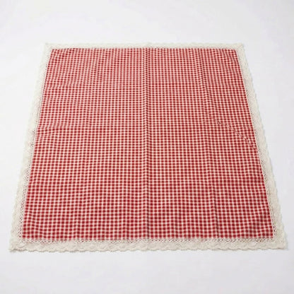 Gingham Picnic Blanket Outdoor Picnic Mat with Lace Trim for Park Beach Camping