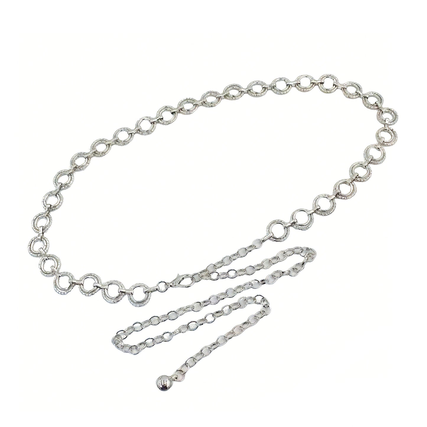 Textured Circle Link Waist Chain Belt with Adjustable Fit and Dangling Charm Accent for Layered Stylish Detail 43x0.6in