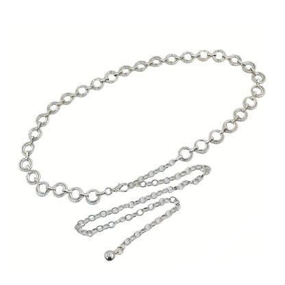 Textured Circle Link Waist Chain Belt with Adjustable Fit and Dangling Charm Accent for Layered Stylish Detail 43x0.6in
