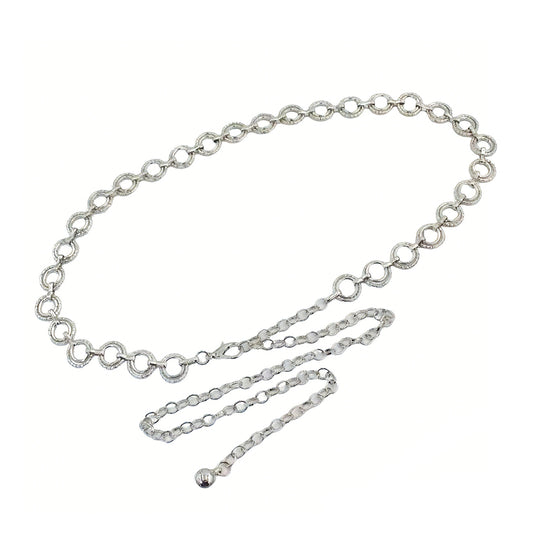 Textured Circle Link Waist Chain Belt with Adjustable Fit and Dangling Charm Accent for Layered Stylish Detail 43x0.6in