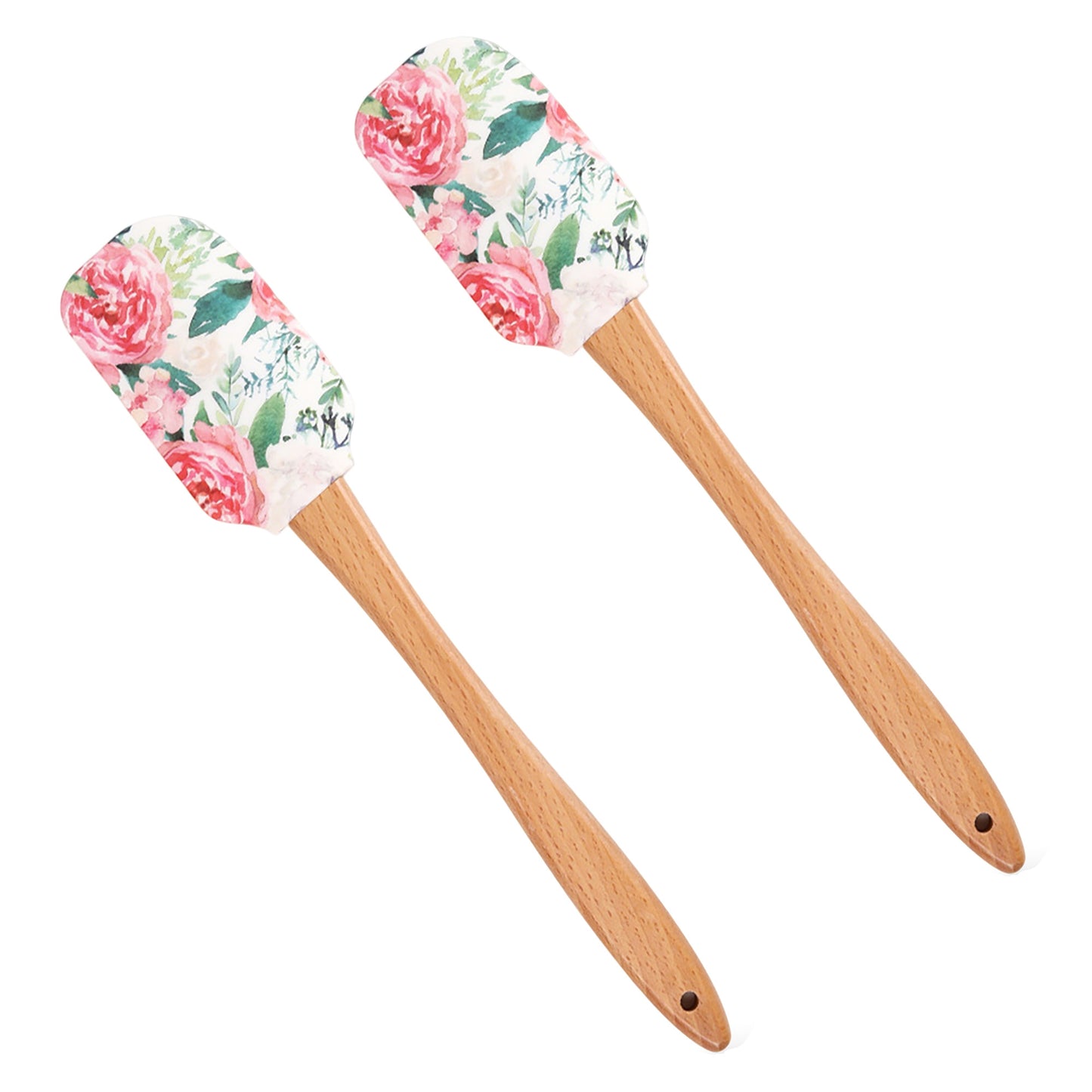 Silicone Spatula Set Butterfly Floral Print Wooden Handle Heat Resistant Baking Mixing Tools 2 Piece