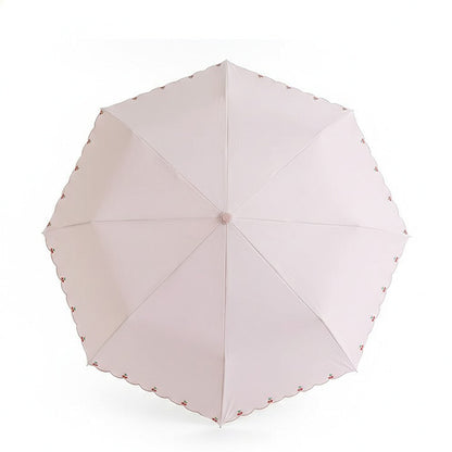 Scalloped Edge Compact Folding Umbrella with Embroidered Trim and Automatic Open