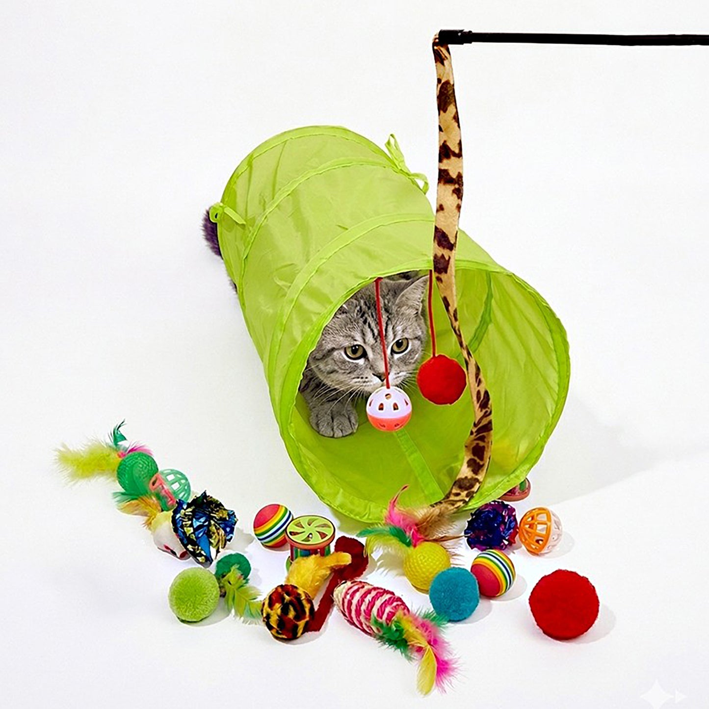 21 Piece Cat Toy Set with Collapsible Cat Tunnel Interactive Balls Mice Feather Toys for Cats