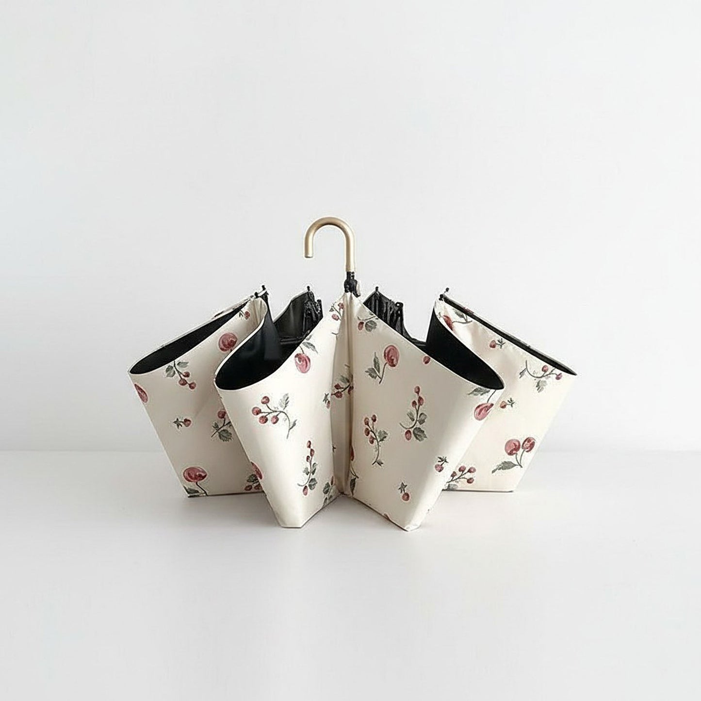 Cherry Print Compact Foldable Umbrella with Full Coverage Canopy