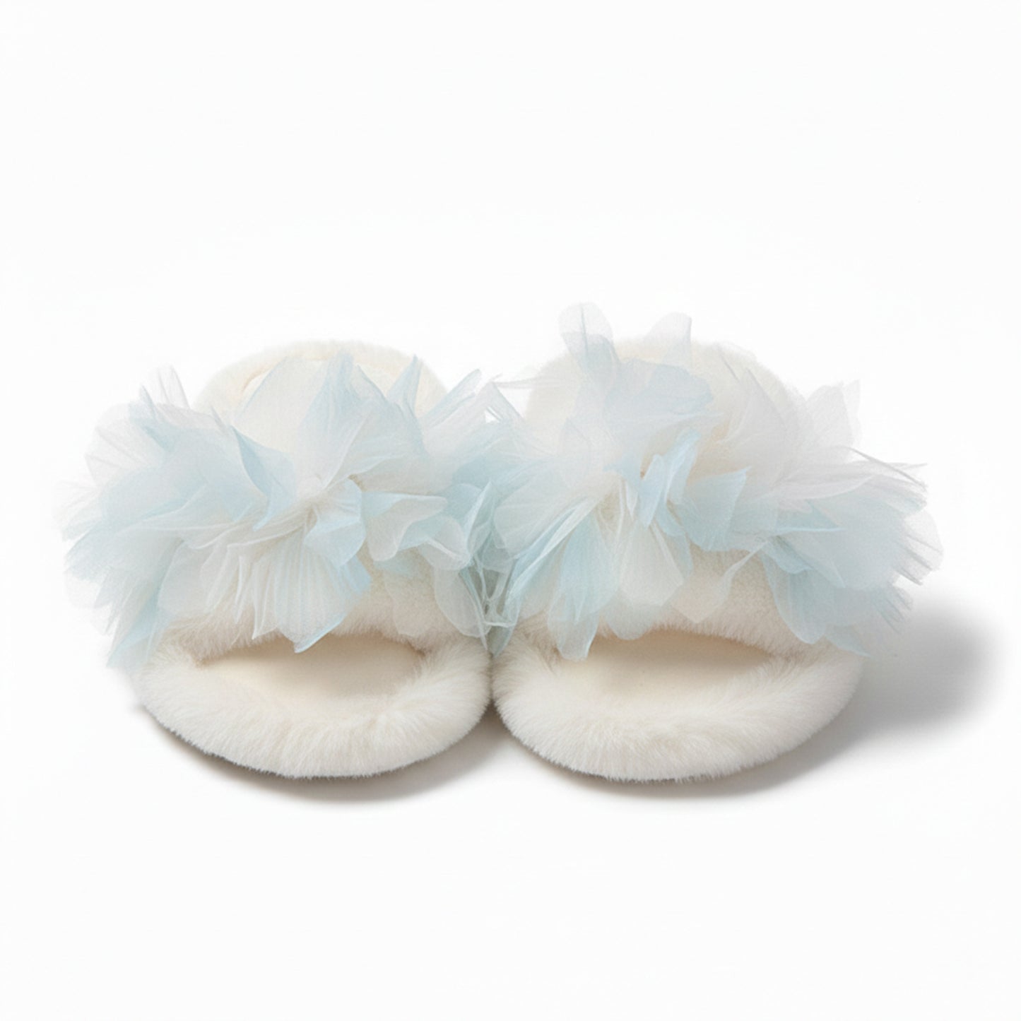 Plush Indoor Slide Slippers with Floral Mesh Detail