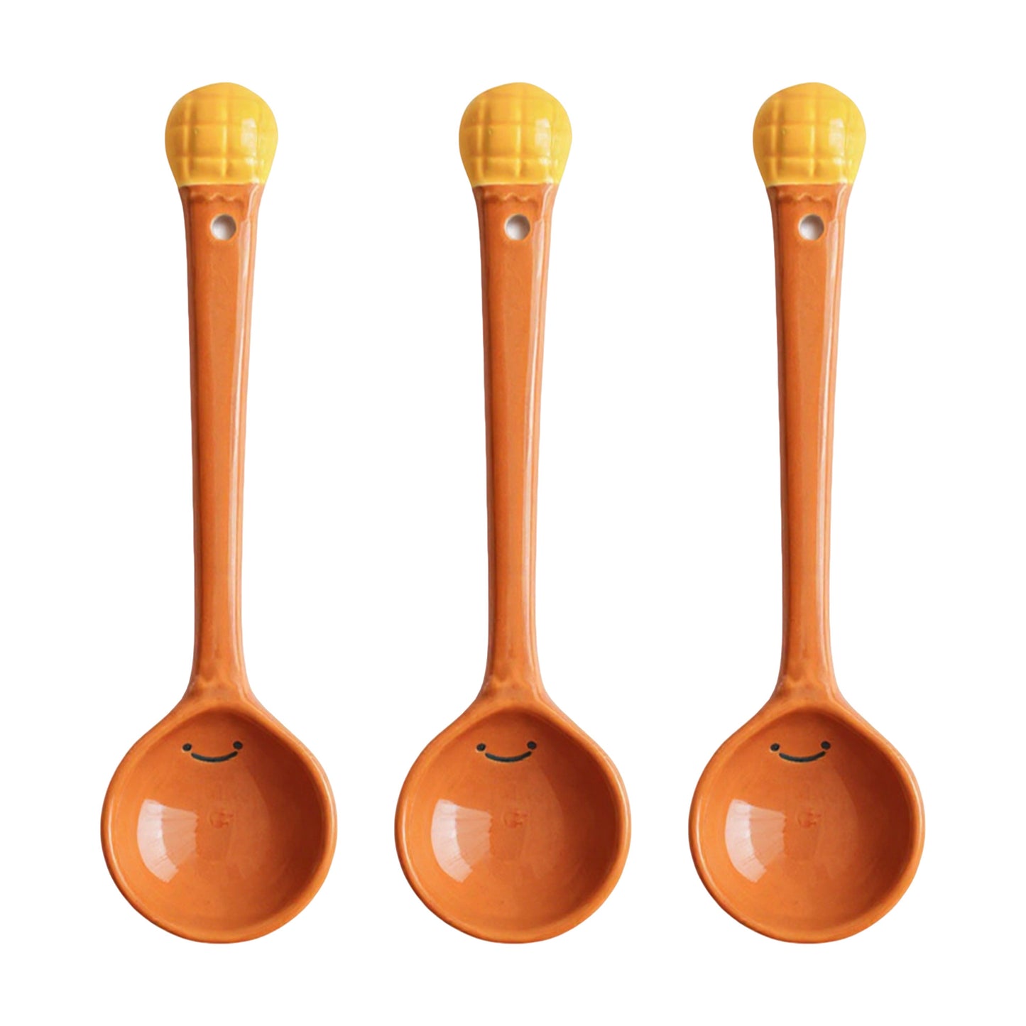 Ceramic Soup Ladle Spoons with Food Handle Design 3 Piece Set