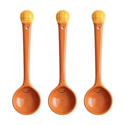 Ceramic Soup Ladle Spoons with Food Handle Design 3 Piece Set