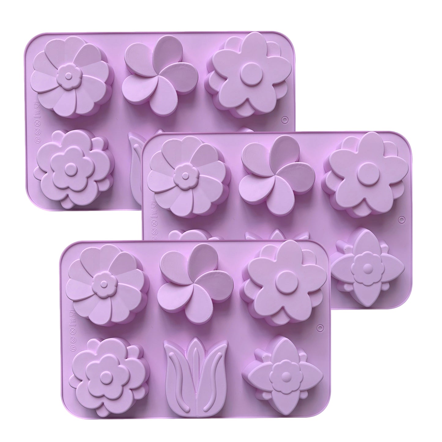 3-Piece Flower Silicone Baking Mold Set Floral Cake Chocolate Candy Soap Mold