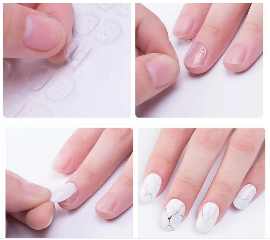 Short Squared Oval Nude Press On Nails with Crystal Charms