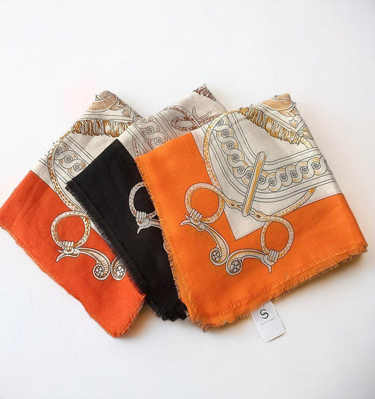 Loose Bearded Large Square Shawl Silk Scarf