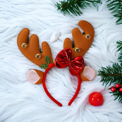 Christmas Reindeer Headband with Red Nose Accessory