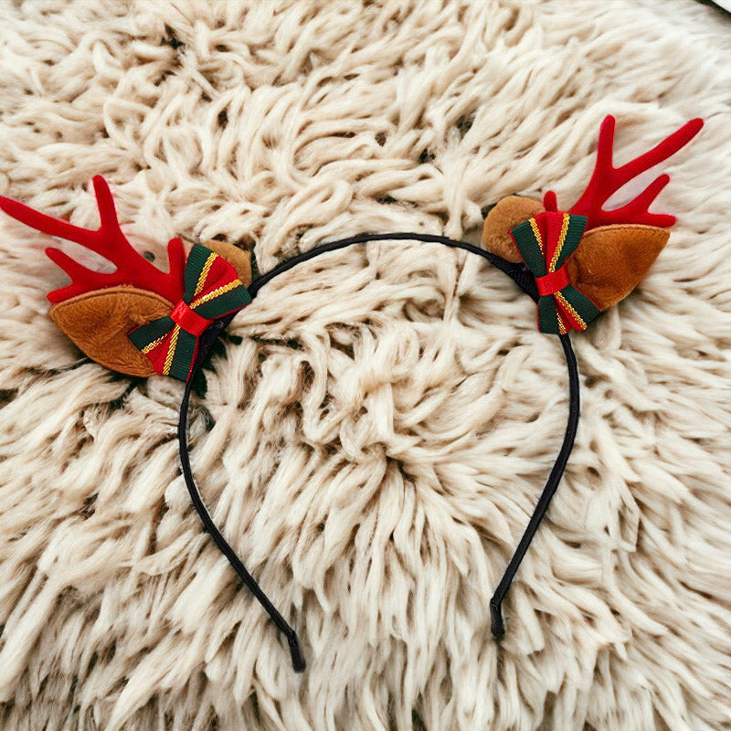 Christmas Antler Horn And Ears Headband With Santa Hat, Socks, Bow, Snowman, and Reindeer Decoration