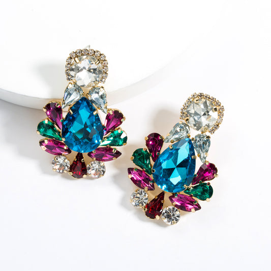 Large Geometric Crystals Hanging Earring Stud