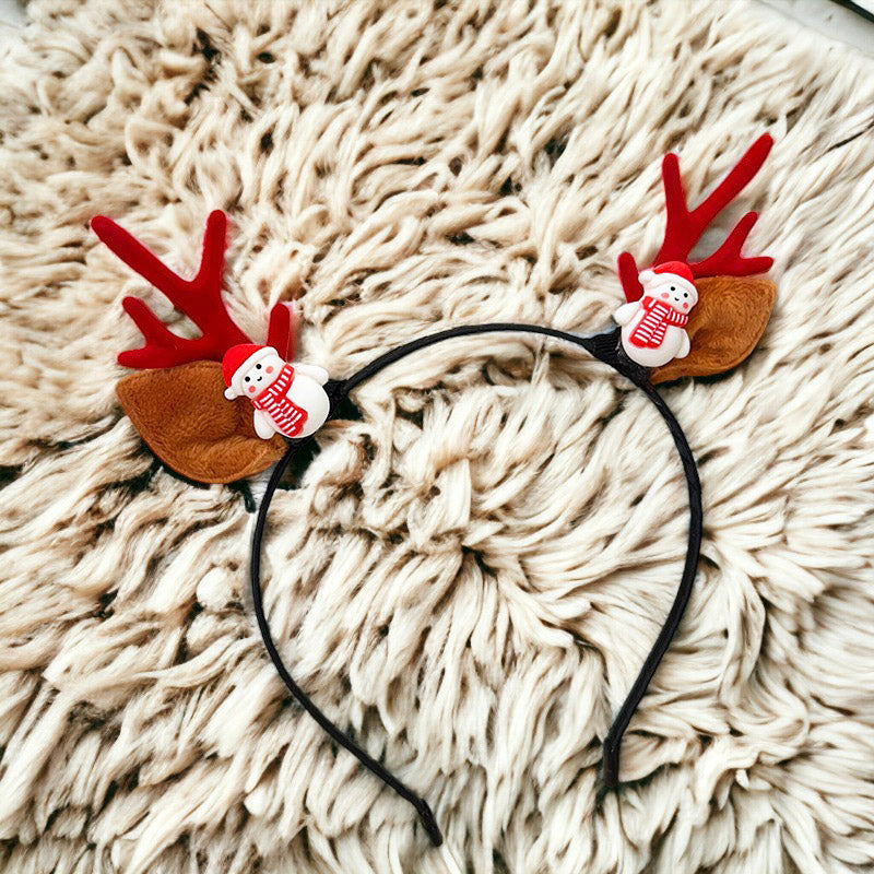 Christmas Antler Horn And Ears Headband With Santa Hat, Socks, Bow, Snowman, and Reindeer Decoration