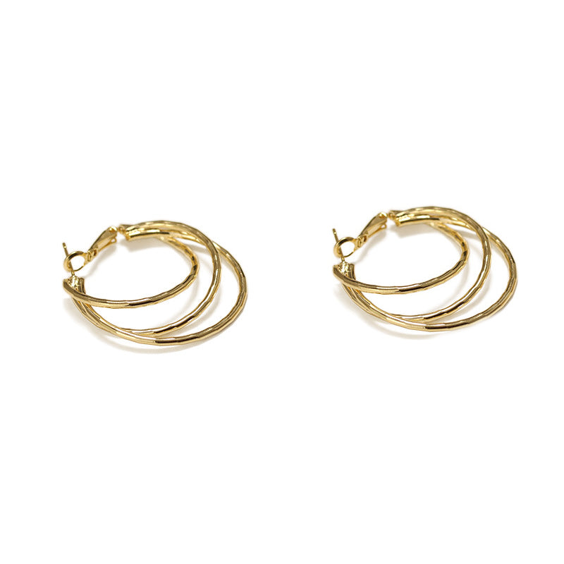 Triple Layered Hoops Gold Earrings