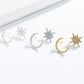 Asymmetrical Moon & Star 925 Sterling Silver Earrings