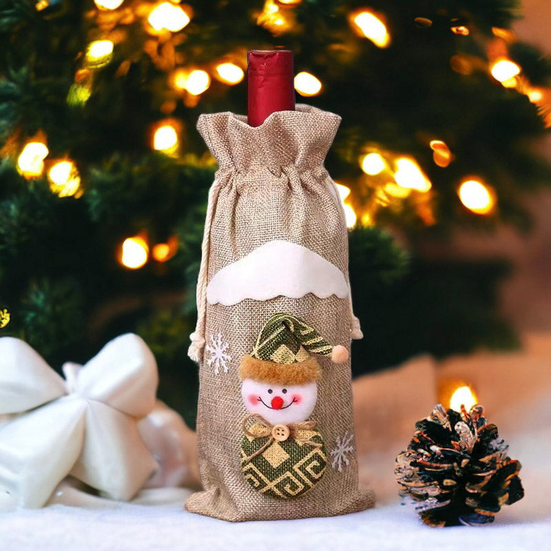 Christmas Santa, Snowman, and Reindeer Wine Bottle Cover