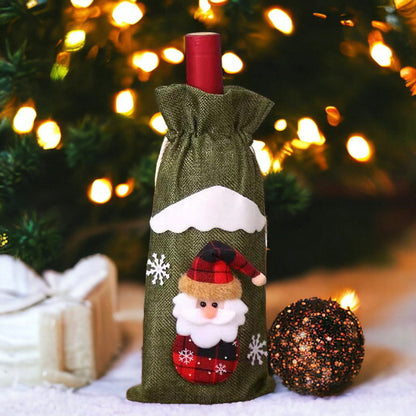 Christmas Santa, Snowman, and Reindeer Wine Bottle Cover