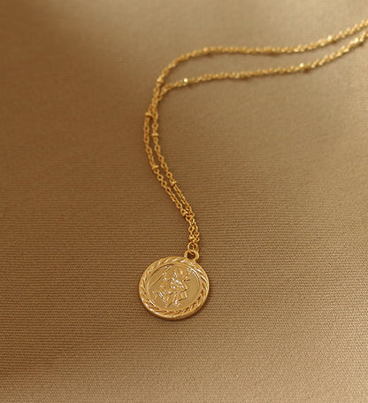 Gold Embossed Coin Charm Necklace