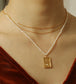 Square Embossed Pendant Pearl Beaded Necklace