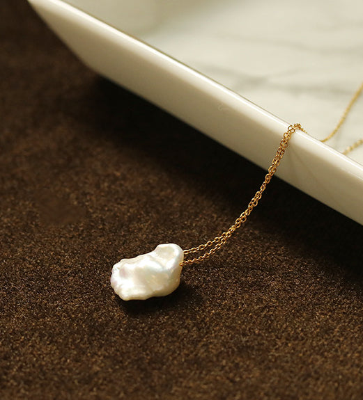 Irregular Shaped Real Pearl Gold Necklace