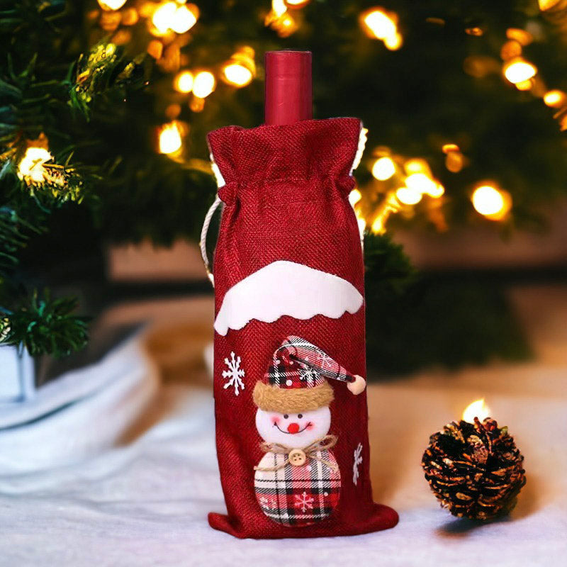 Christmas Santa, Snowman, and Reindeer Wine Bottle Cover