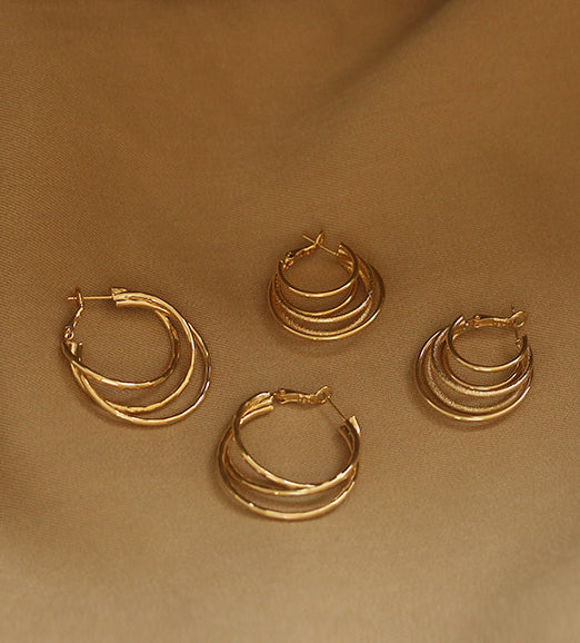 Triple Layered Hoops Gold Earrings