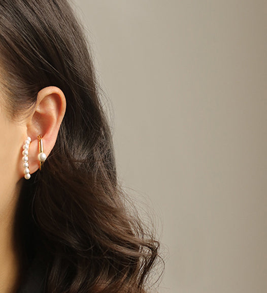 Pearl Embellished Gold Ear Cuff