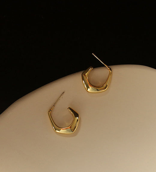 Geometric Pentagon Hoop Gold Earrings