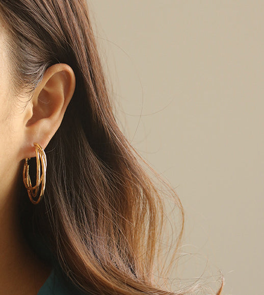 Triple Layered Hoops Gold Earrings
