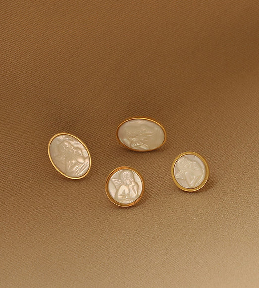 Angel White Iridescent Shell Gold Earrings