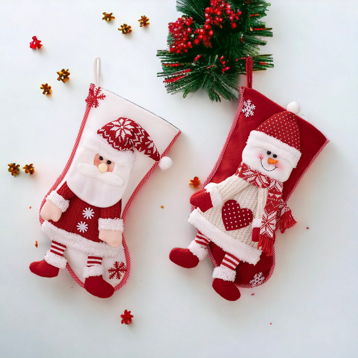 Festive Snowman and Santa Claus Christmas Socks