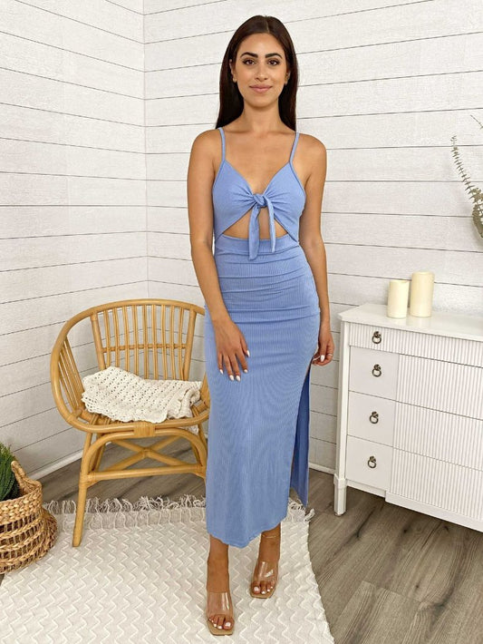 Front Knot Ribbed Dress