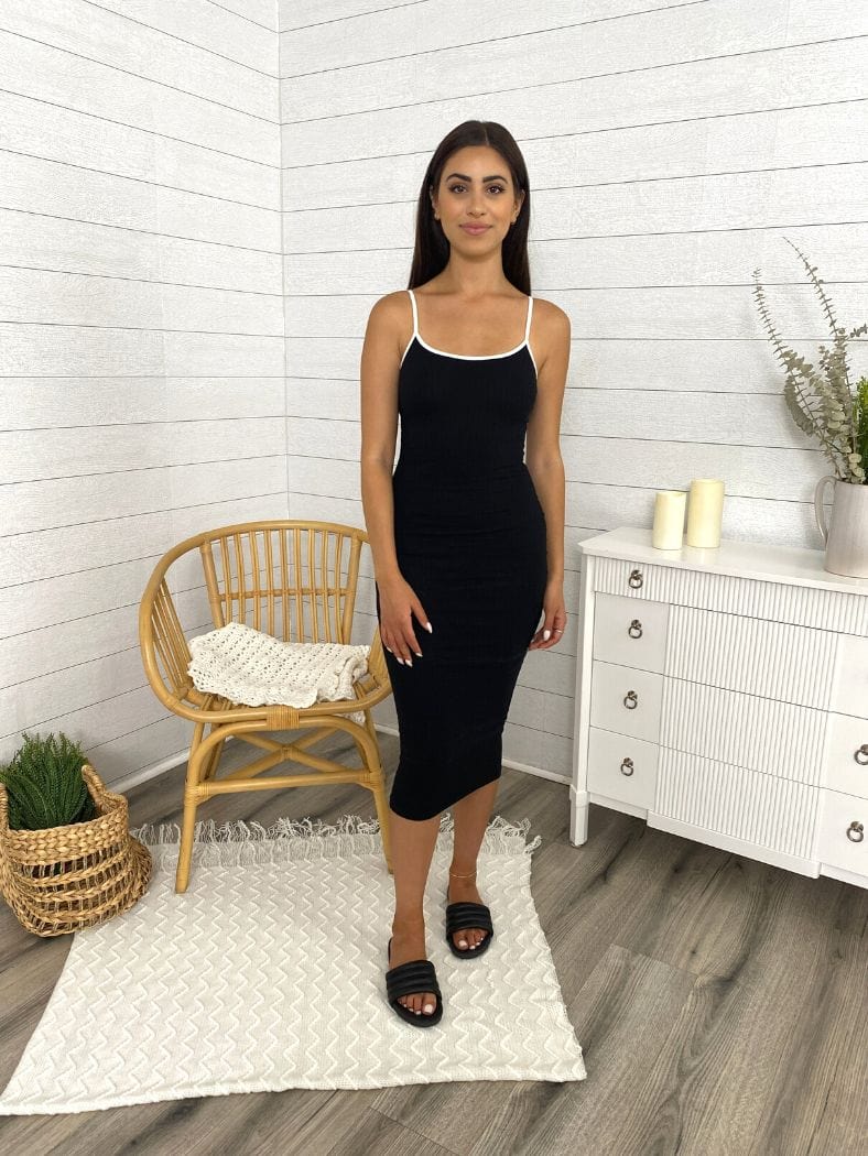 Soft Lounge Ribbed Contrast Hem Midi Dress