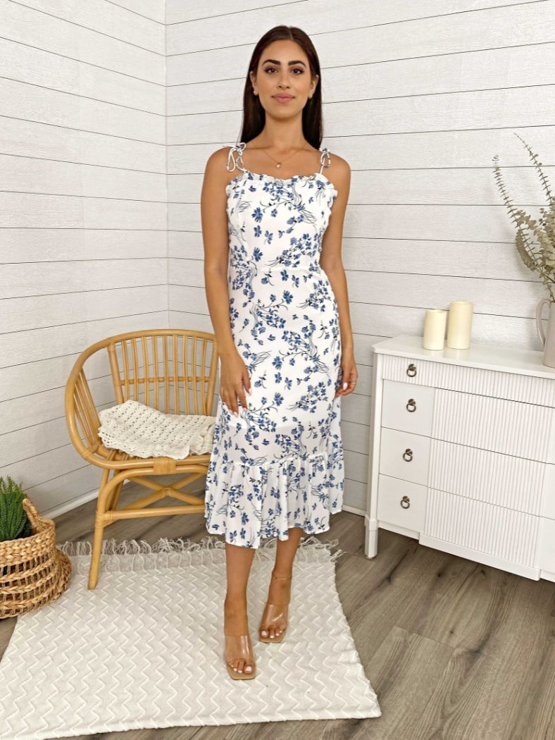 Adjustable Strap Floral Print Midi