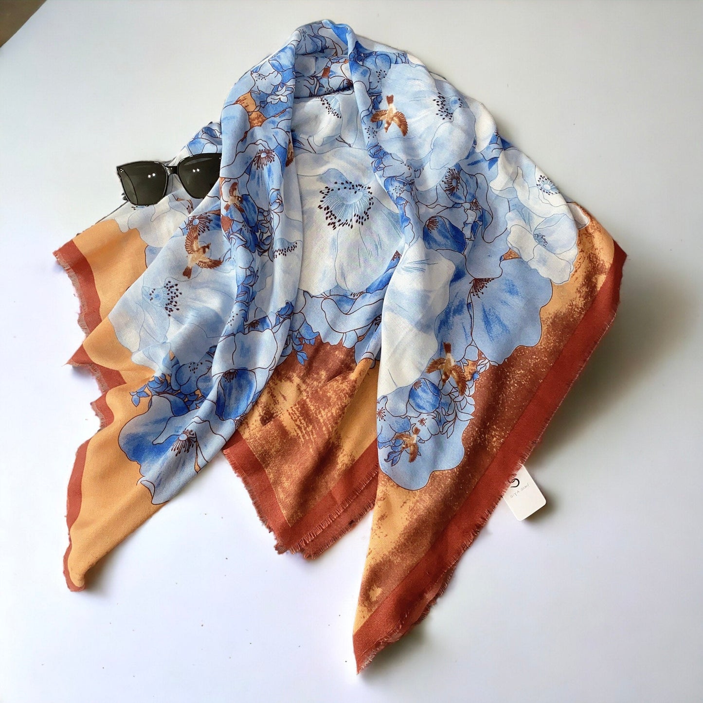 Large Beardless Floral Printed square scarf