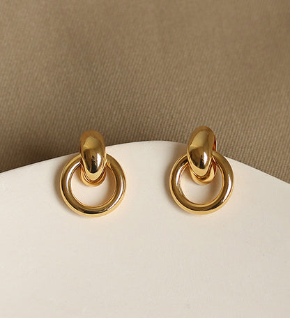 Interlocked Double Rings Gold Earrings