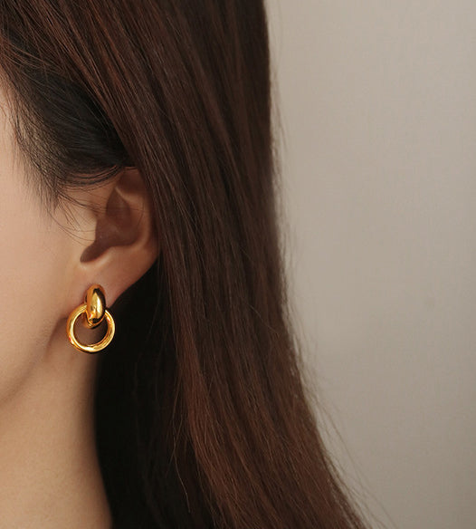 Interlocked Double Rings Gold Earrings