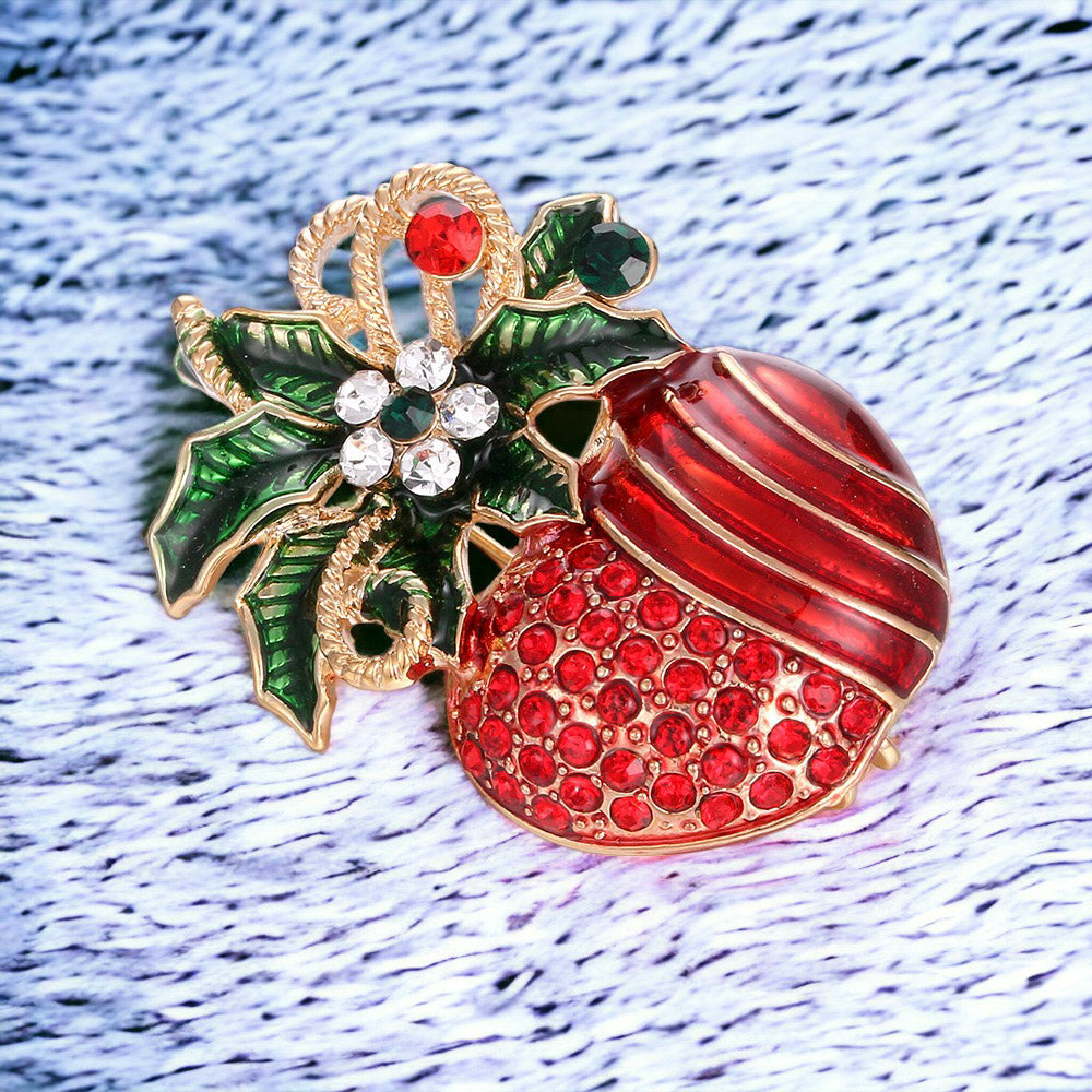Holiday Wreath Stocking and Bell Christmas Brooch