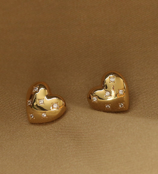 Crystal Encrusted Heart Ear Studs