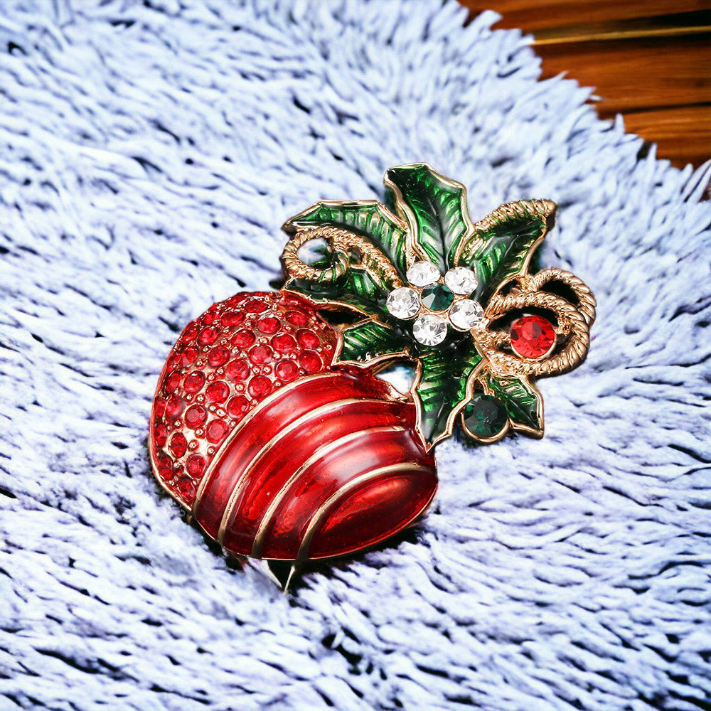 Holiday Wreath Stocking and Bell Christmas Brooch
