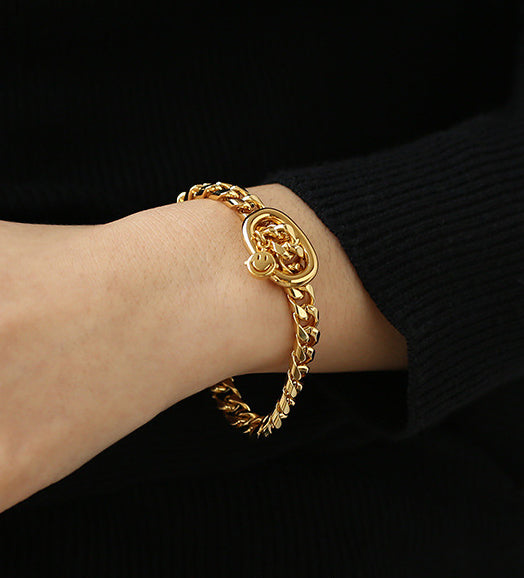 Gold Chain Happy Face Charm Bracelet