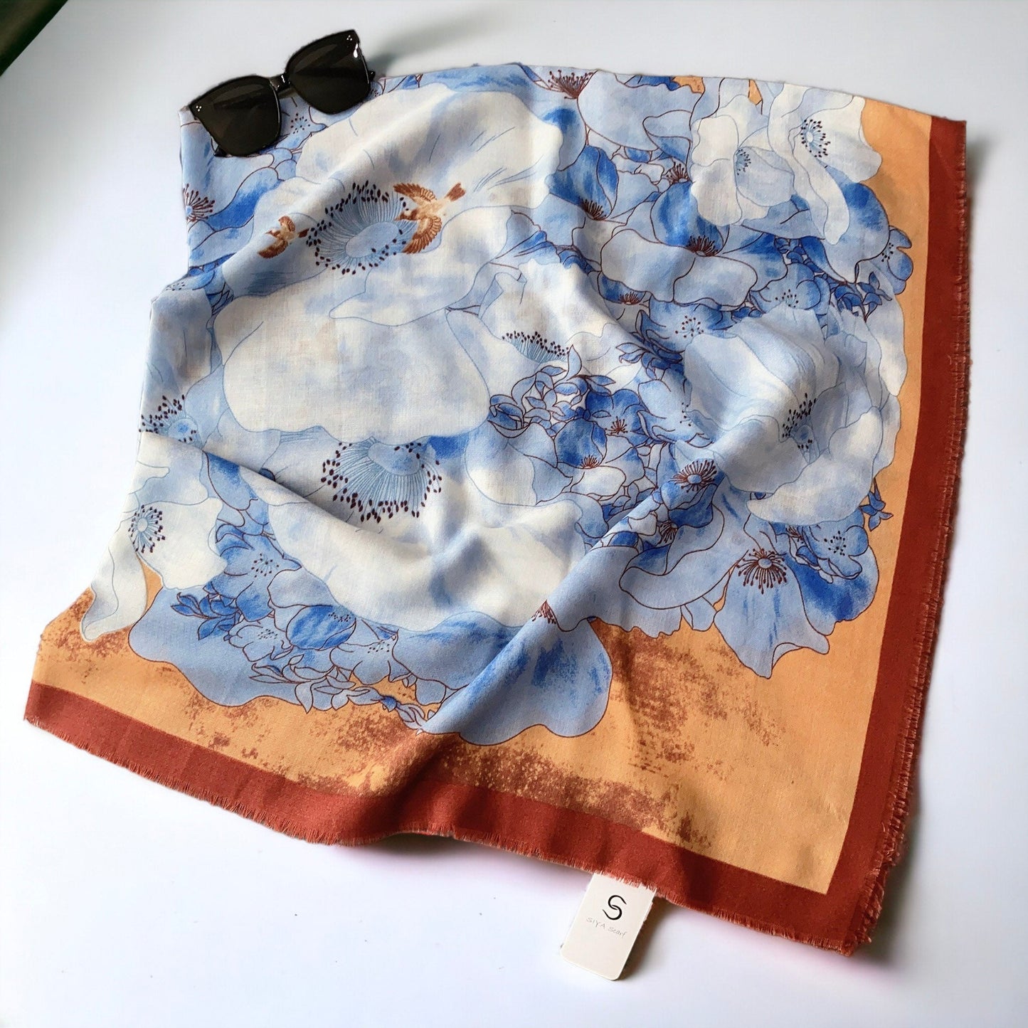 Large Beardless Floral Printed square scarf