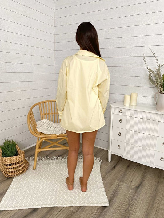 Oversized Striped Long Sleeve Button Down Shirt & Short Set