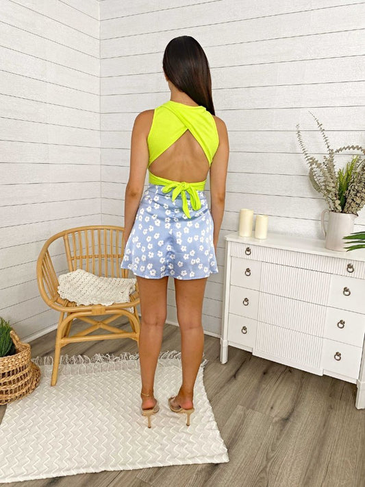 High Neck Open Back Ribbon Tie Cropped Tank