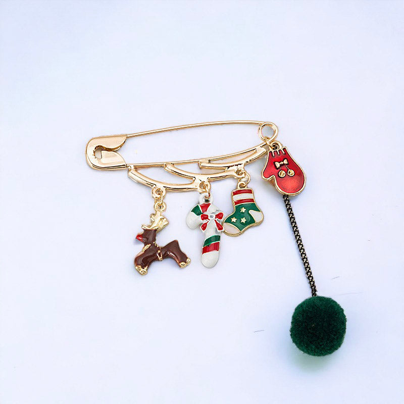 Christmas Pin Brooch with Hanging Fur Ball